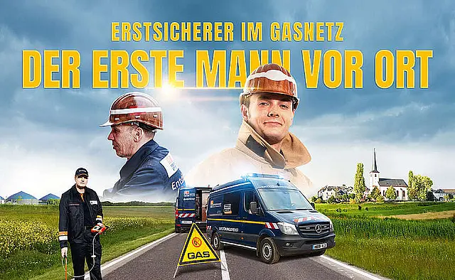 Teaser-Poster "Der erste Mann vor Ort" von NBB zur Suche von engagierten Vertragsinstallationsunternehmen
